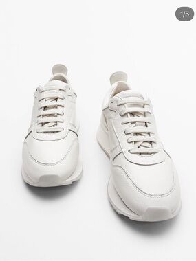 Massimo Dutti All-White Leather Sneakers  in Sz: US 8